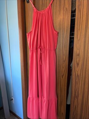 Coral color maxi dress